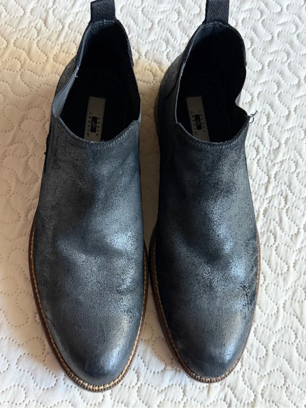 Joseph Abboud Men’s Black Leather Slip-On Boots Subtle Distressed Finish Size 10